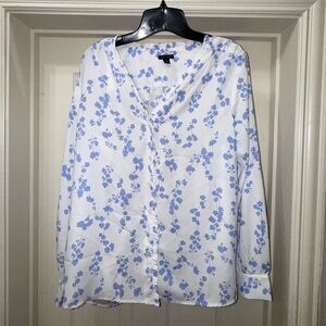Ann Taylor Ivory Blouse with Blue Floral Design